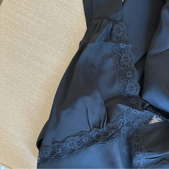 Reformation Provence Silk Midi Dress - Black Noir Lace Trim Soft Cocktail Party - Picture 9 of 12